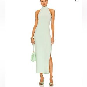 Norma Kamali Halter Turtleneck Side Slit Gown